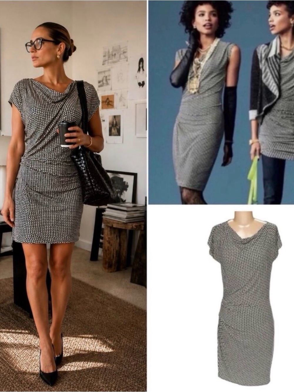 Women's CAbi 614 Monroe Black and White Draped Sheath Dress Sz small